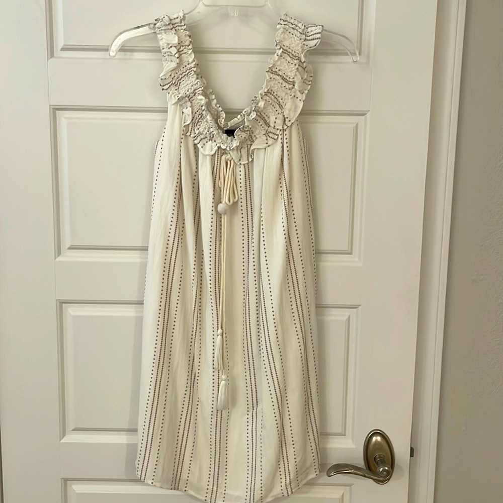 Sugar lips off shoulder dress with subtle mauve stripes.